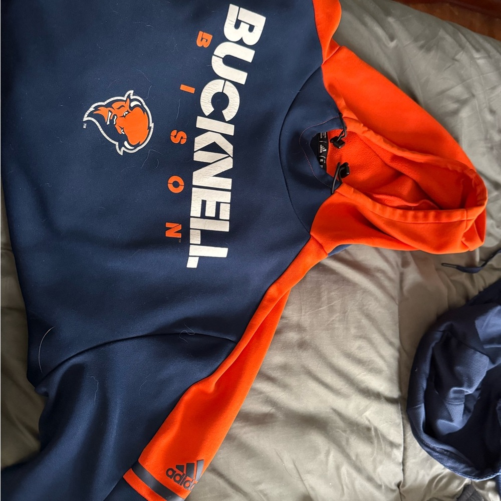 Adidas Navy and Orange Bucknell Bison Hoodie